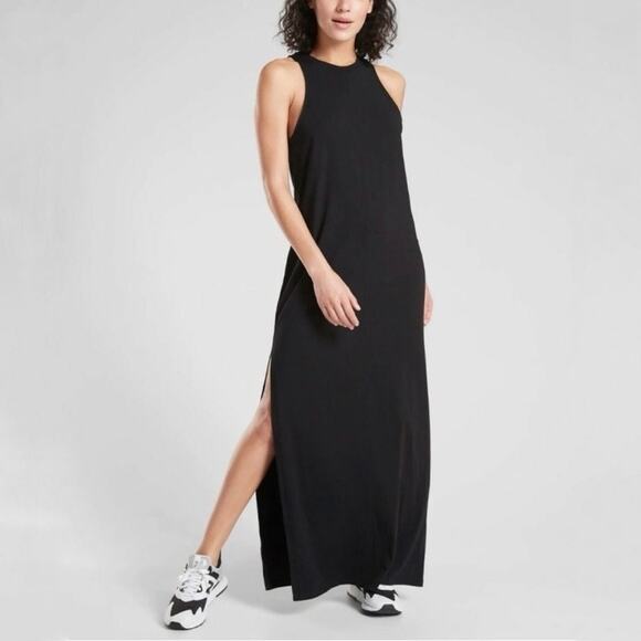 Athleta Black Well Rested Ribbed Sleep Tank Dress Sz L - Picture 1 of 10